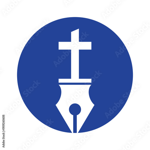 Faith Education Logo with Cross and Pen Symbol.