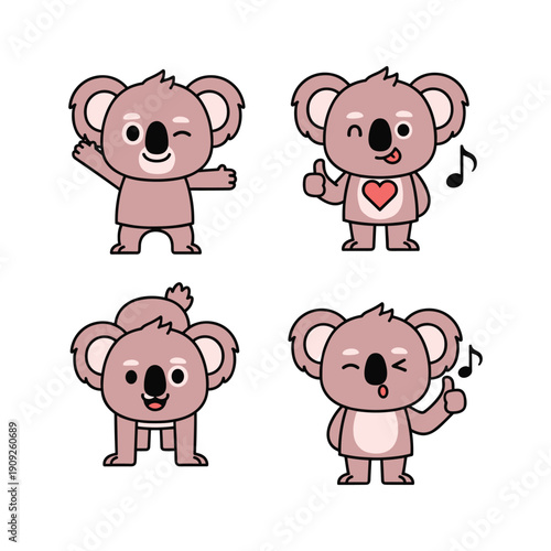 Canvas Print Cute cartoon koalas showing emotions and gestures with copy space