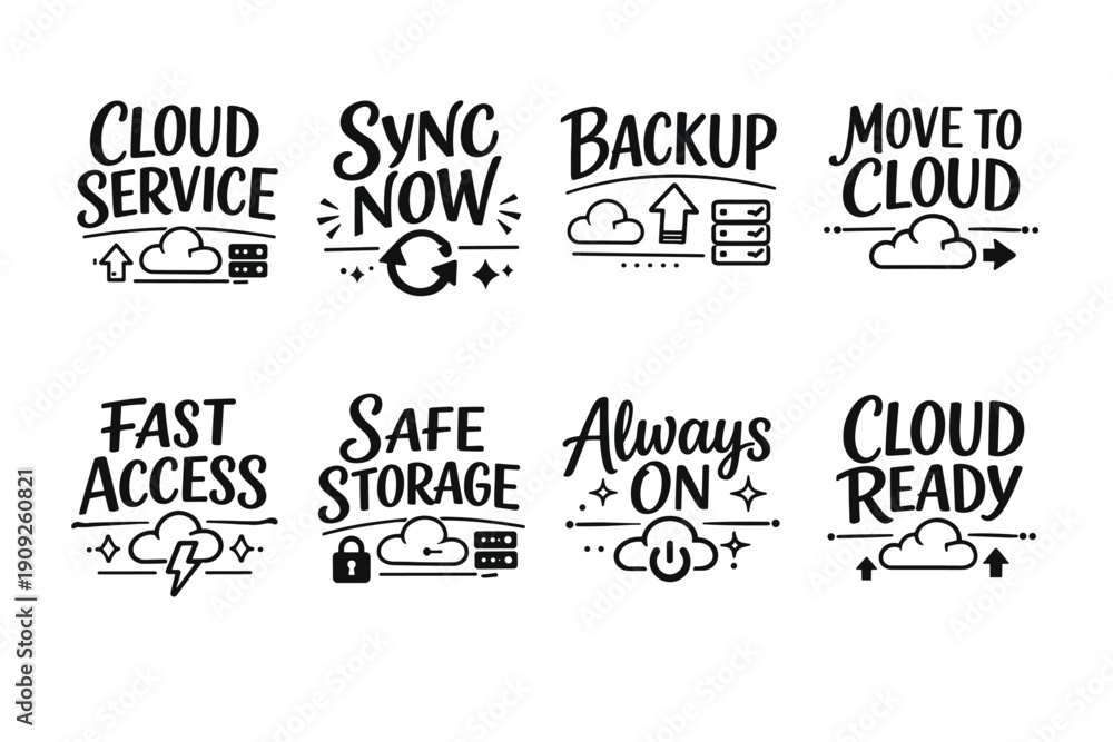 Obraz premium Cloud service icons: sync, backup, access, storage, always on, cloud ready