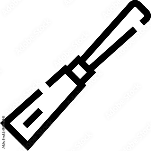Chisel tool line icon presenting a flat bladed hand tool with a handle, useful for carving, shaping, and cutting wood in various crafts and construction tasks