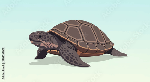A pixelated sea turtle walks across a pastel blue and white surface