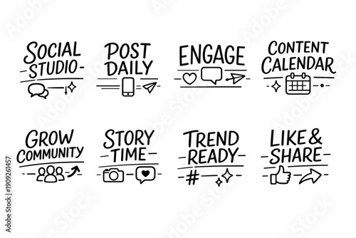 Social media strategy icons for engagement and community growth