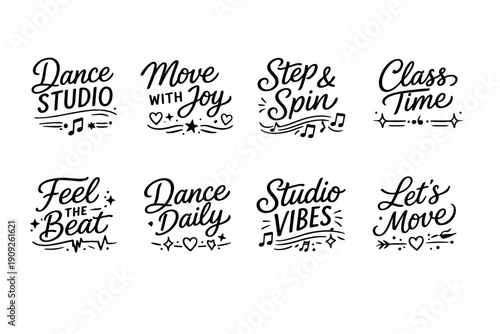 Dance studio quotes set: move with joy, step spin, class time, and more