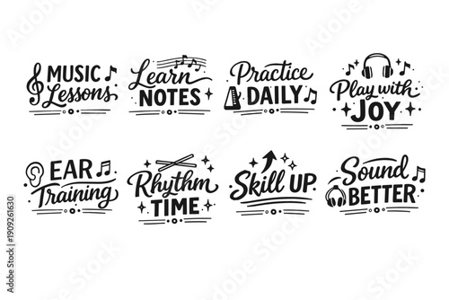Music lessons and practice inspirational typography designs