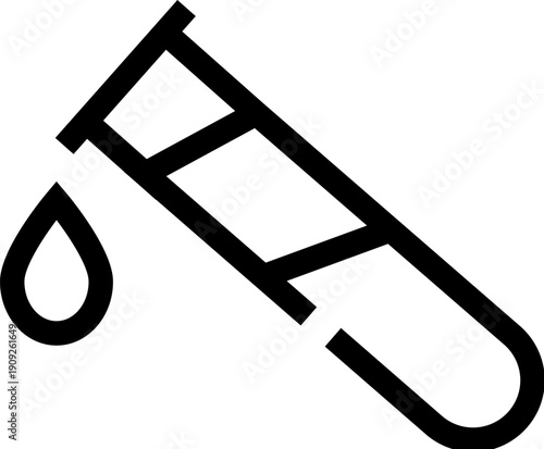 Test tube releasing a single drop of liquid over a reflective surface, representing laboratory research, chemistry, experimentation, biotech and medical analysis in vector style