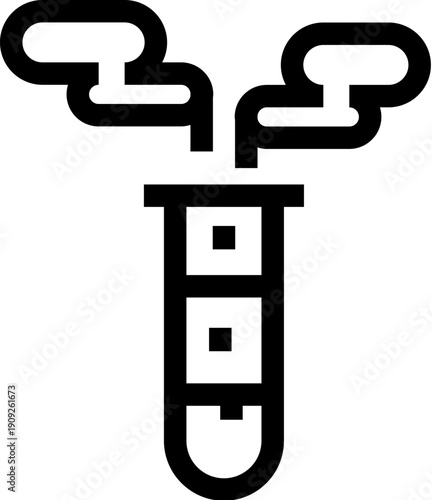 Test tube icon showing a chemical reaction with rising smoke, symbolizing laboratory research, chemistry, medical and biotech development, analysis, discovery, and innovation