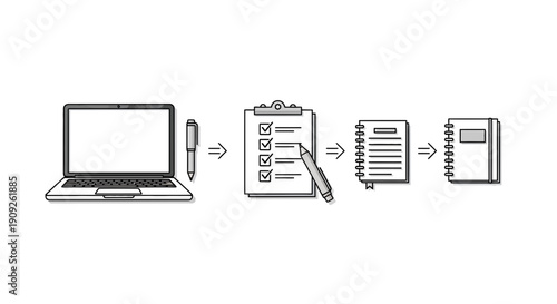 Laptop to Notebook Workflow: Digital to Analog Task Management and Note-Taking Process