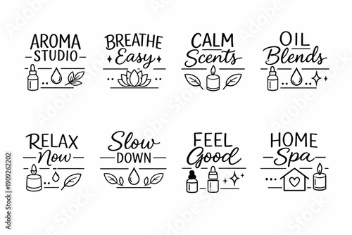 Aromatherapy icons including oils candles and relaxation themes