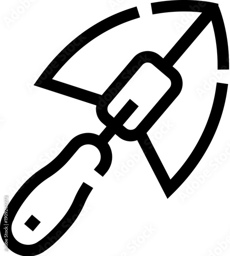 Gardening trowel with a sturdy handle and pointed blade, ideal for digging, weeding, and planting, representing tools for horticulture, agriculture, and botanical care