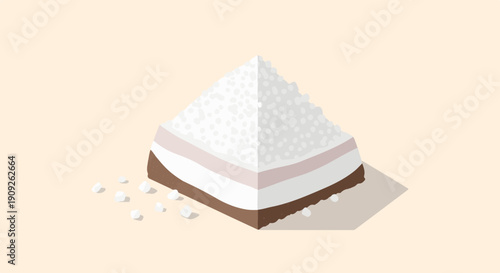 A layered dessert with a white, granular topping and scattering of sugar