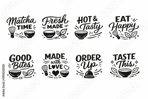 Collection of food and drink quotes with decorative elements