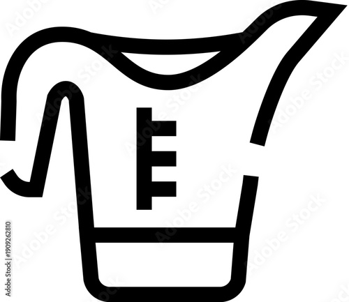 Black line art icon depicting a kitchen measuring cup with clear volume markings, symbolizing accuracy and precision in cooking, baking, and recipe preparation