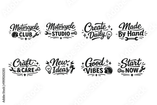 Creative black and white motivational lettering designs set
