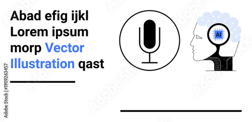 Artificial intelligence, voice recognition, neural networks, machine learning, technology, automation. Human face with AI brain and microphone. Artificial intelligence and voice recognition concept