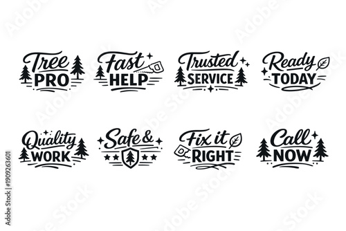 Tree service badges: trusted, fast, quality, safe, ready today