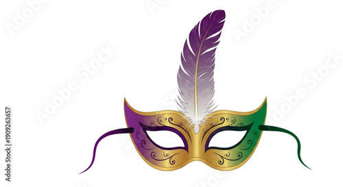 Vibrant mardi gras masquerade mask with feather decoration