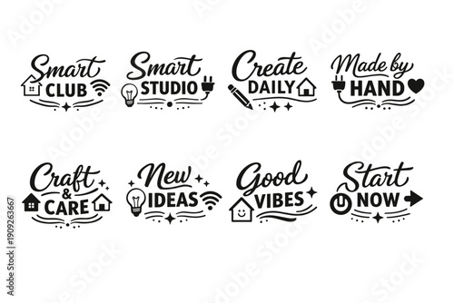 Creative typography set with inspirational phrases and icons