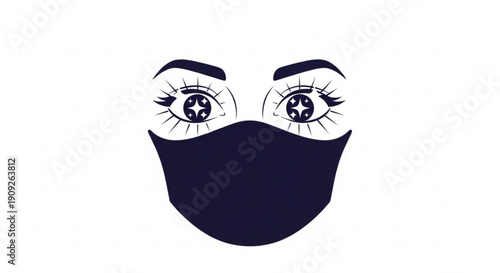 Woman wearing a face mask with starry eyes and eyebrows looking concerned
