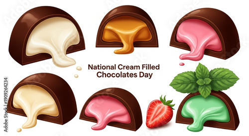 National Cream Filled Chocolates Day Cut Chocolates Cream Fillings Vector Illustration
