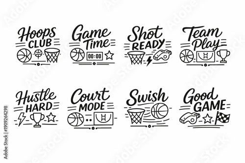 Basketball typography collection: motivational phrases and icons