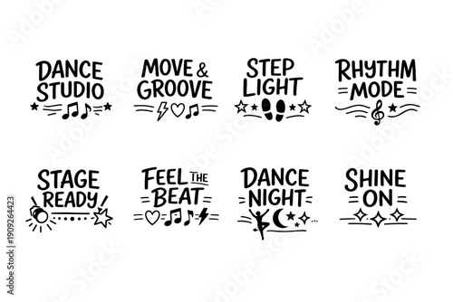Dance studio icons with musical and dance elements