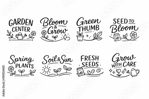 Garden-themed illustrations emphasizing growth and plant care