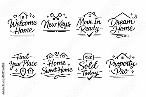 Welcome home signs and icons for real estate and new homeowners