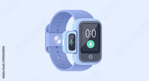 A periwinkle blue smartwatch with digital display and silicone strap