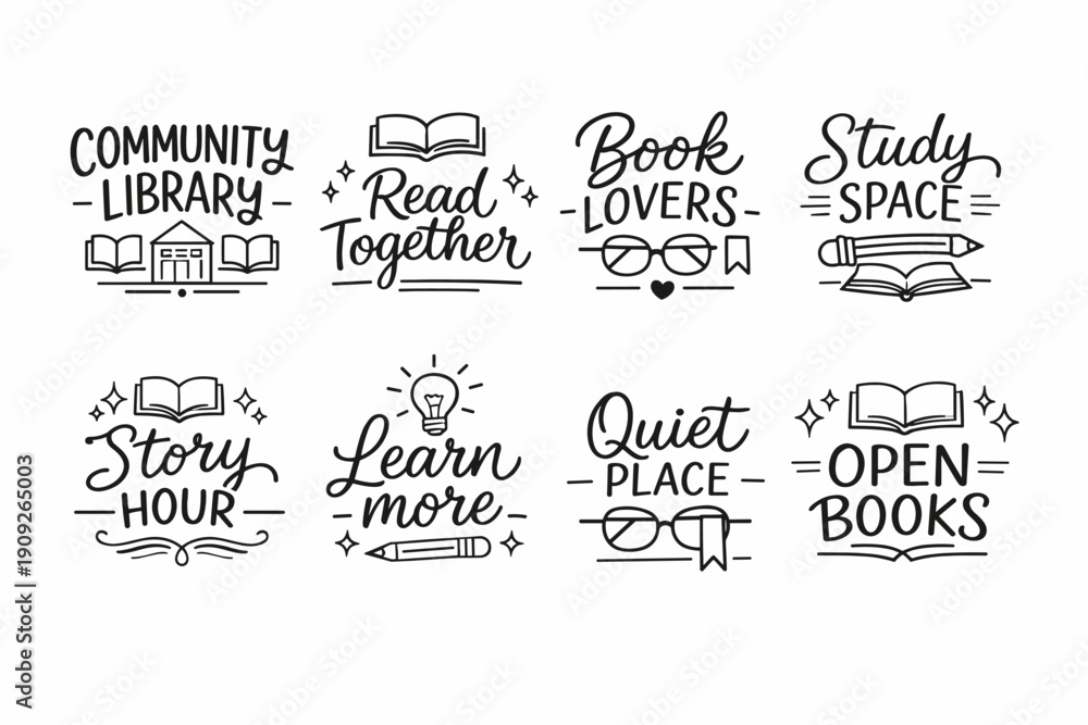 Fototapeta premium Library typography designs: reading, study, learning, books, community