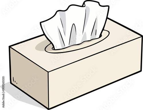 Tissue Box with Tissue Pulled Out, Simple Cartoon Hygiene Illustration