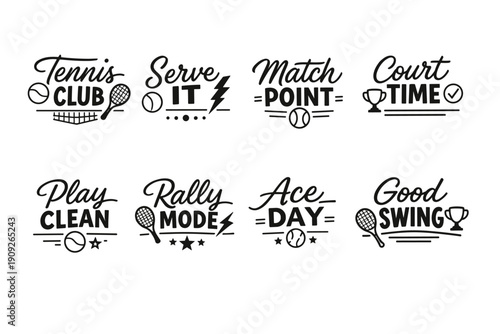 Tennis-themed motivational slogans and graphics collection