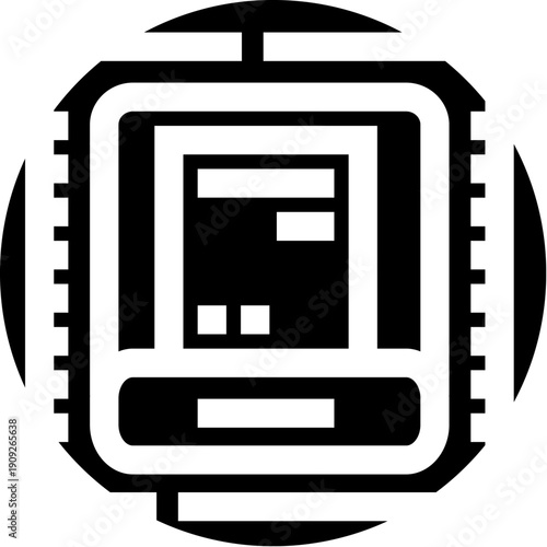 Processor microchip icon in a circular design symbolizing advanced digital technology, computing power, and electronic hardware for modern systems and data processing