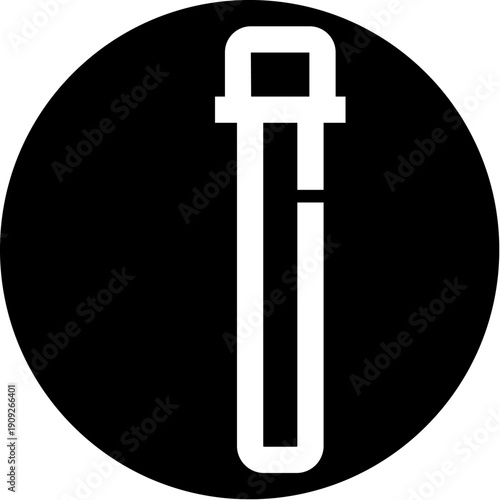 Single white test tube icon centered within a black circular background, symbolizing scientific experiment, chemistry, medical analysis, biotechnology, and laboratory research