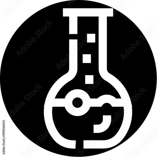 Chemistry laboratory glass flask with liquid and measurement marks displaying concepts of scientific research, experimental analysis, and pharmaceutical development