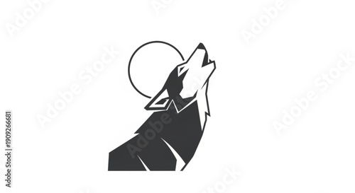 Wolf howling at the moon in a minimalist black and white illustration style