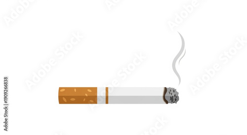 Smoking cigarette with smoke rising tobacco addiction symbol