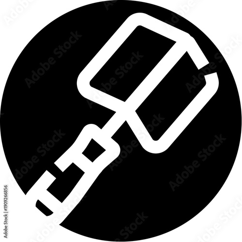 Minimalist black and white icon depicting a kitchen spatula, a common cooking utensil used for flipping, turning, and serving food, symbolizing culinary activities and domestic life