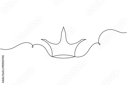 Royal crown icon continuous one line drawing on white background minimalist premium status symbol outline vector illustration