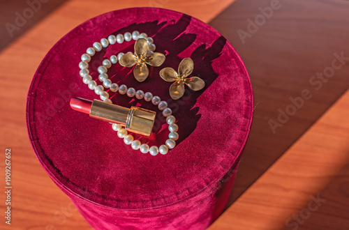 Elegant golden accessories arranged as a luxury fashion concept. Feminine style, modern trends, elegance and refined aesthetics