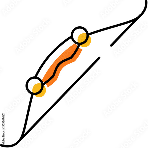 Bow and arrow icon combining minimalist lines with abstract orange and yellow accents, symbolizing precision, aiming, sport and competition for web, app or print use