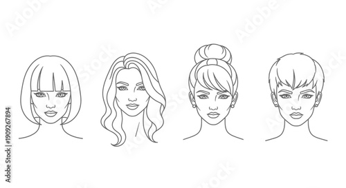 Diverse Hairstyles Collection: Bob, Wavy, Updo, and Pixie Cuts for Women