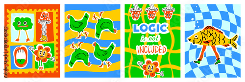 Surreal Pop Art Whimsical Characters and Absurd Doodle Sticker Collection