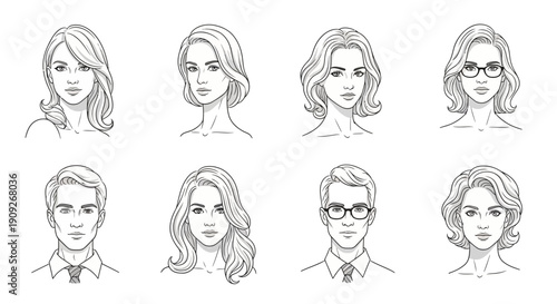Diverse People Portraits Collection: Men and Women, Various Hairstyles and Glasses