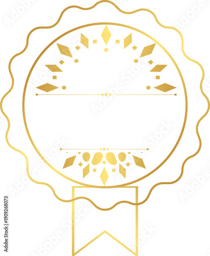 高級感あふれるゴールド箔風エンブレムフレームとリボン付き認証バッジデザイン｜表彰・アワード・保証マークに使えるラグジュアリー装飾テンプレート素材