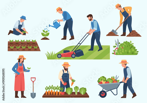 Gardening and Farming Activities Illustration Set – Professional Agriculture and Landscaping Concept