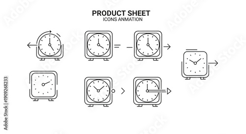 Animated Clock Icons Set: Time, Alarm, Countdown, Stopwatch, Animation Steps