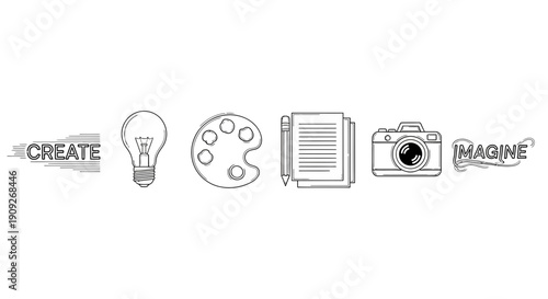 Creative Process Icons: Create, Idea, Art, Writing, Photography, Imagine