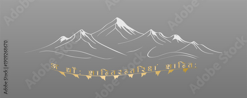 Sanskrit Shanti Mantra Himalayan Mountain Vector Art Spiritual Nepal Landscape Design