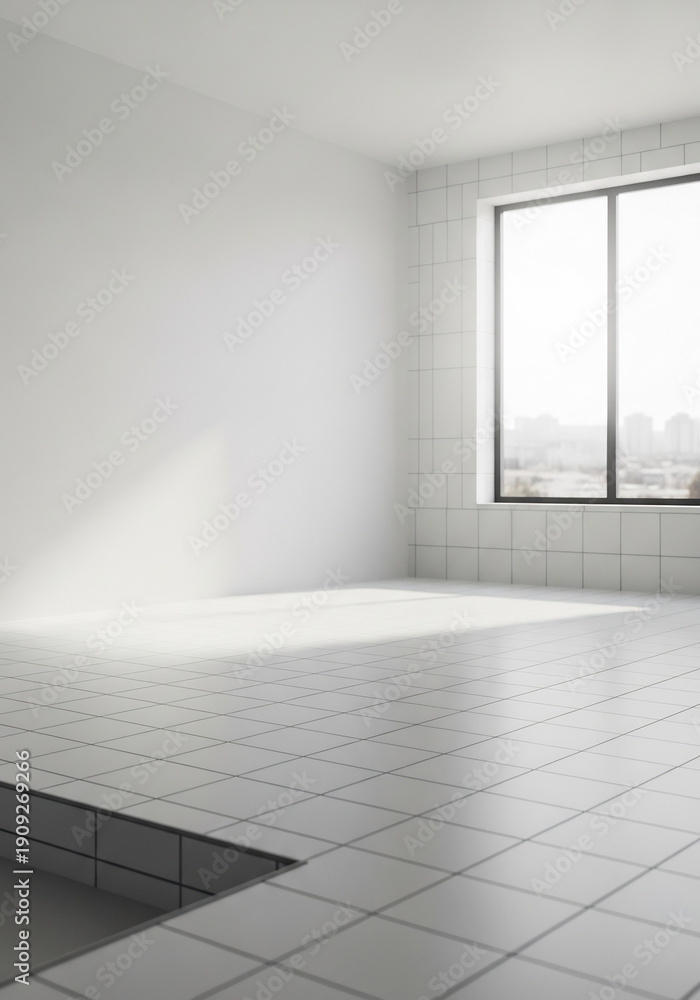 Fototapeta premium Bright bathroom softly illuminates serene empty space interior
