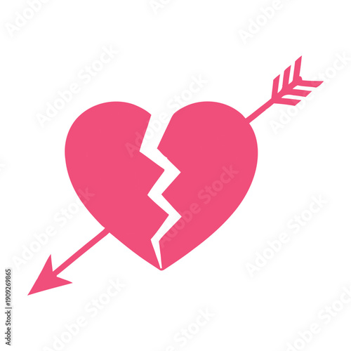 Pink broken heart symbol pierced by an arrow, representing heartbreak, unrequited love, and the pain of a failed romance.